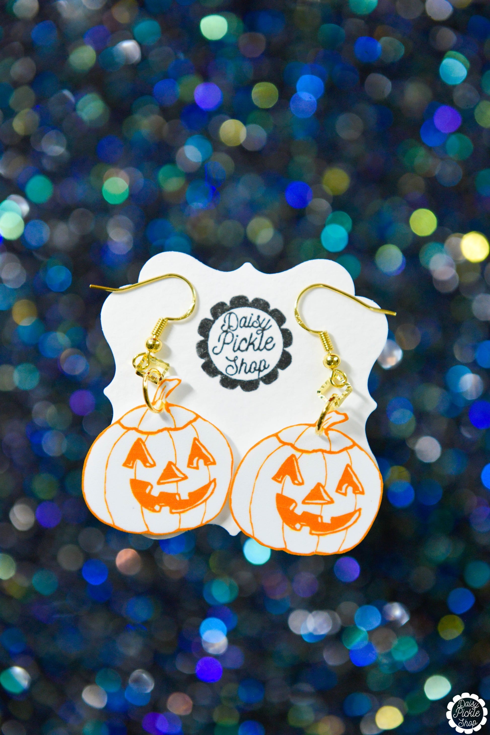 Sparkly Orange Jack O Lantern Earrings