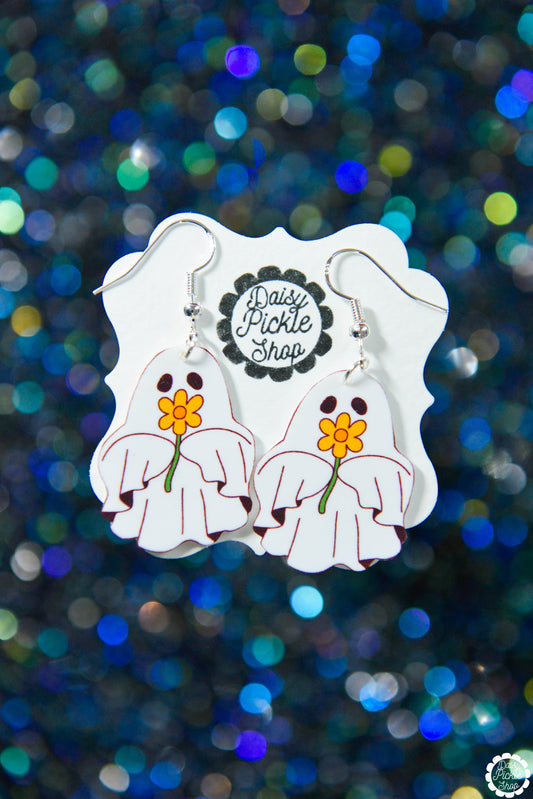 Ghost Holding Flower Earrings