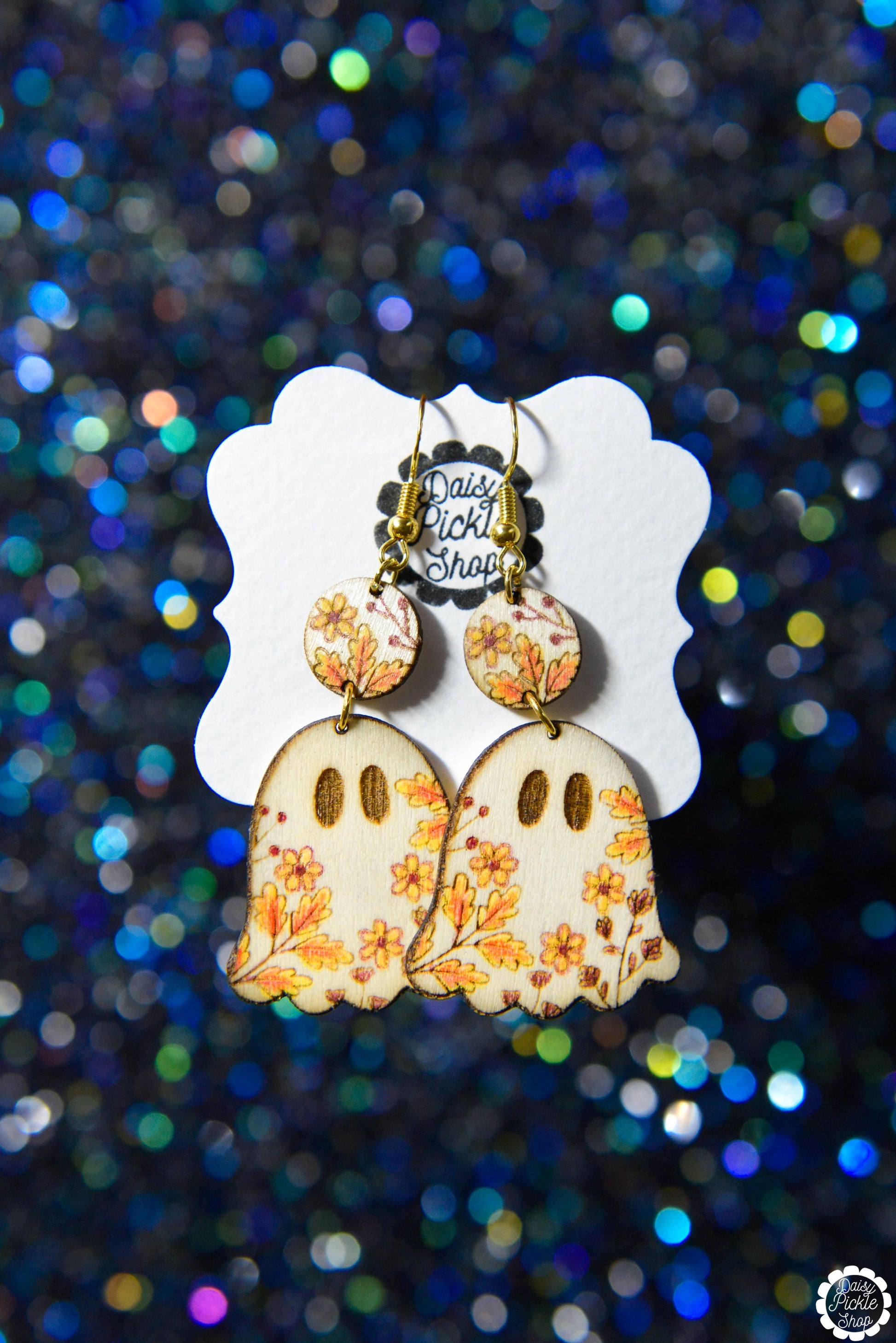 Floral Wood Ghost Earrings