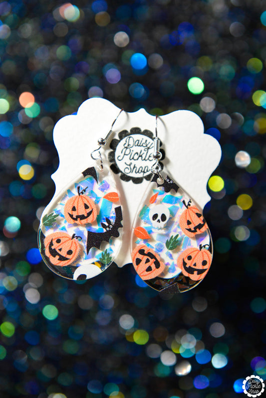 Bats Skulls and Pumpkins Earrings