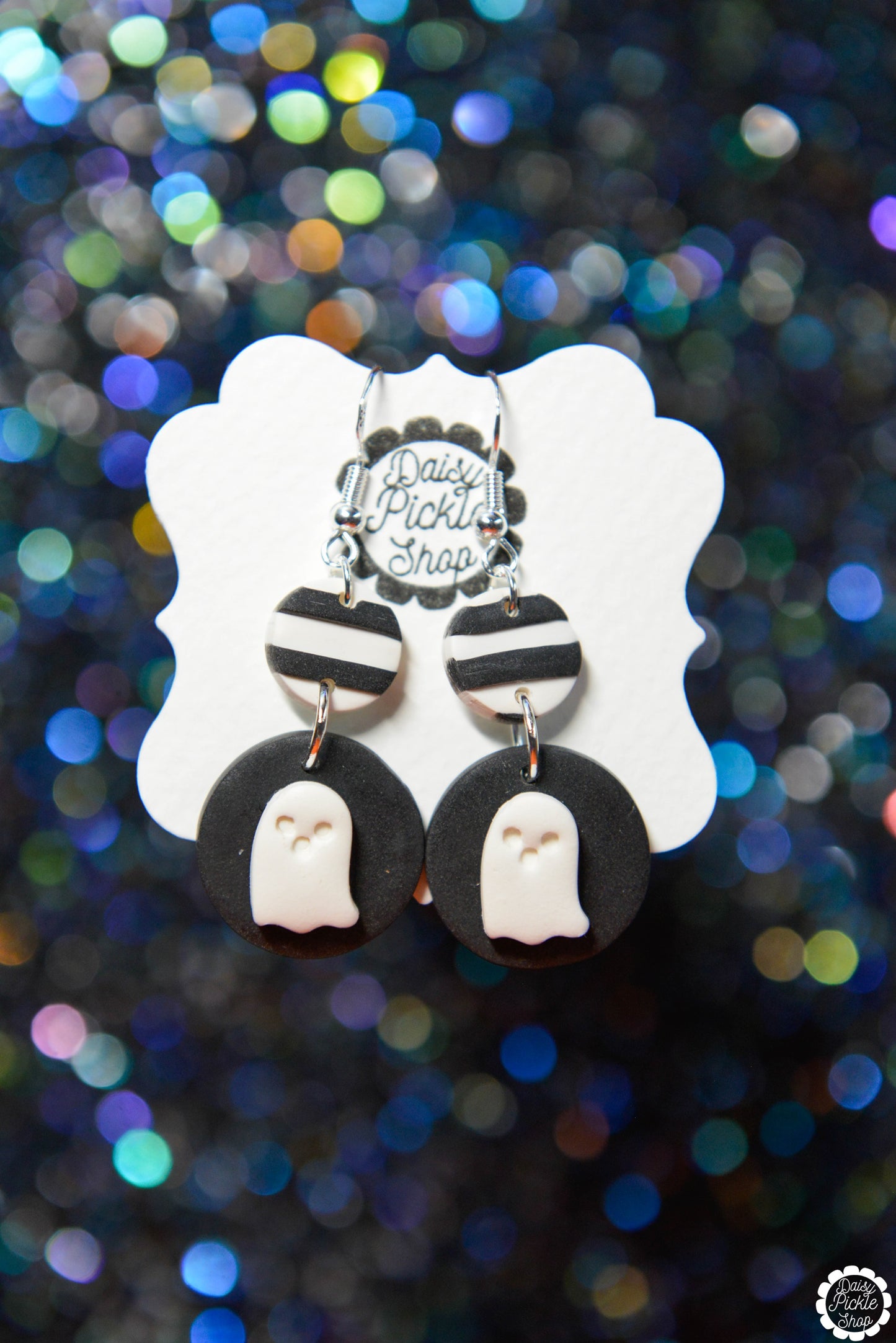 Black and White Striped Ghost Earrings