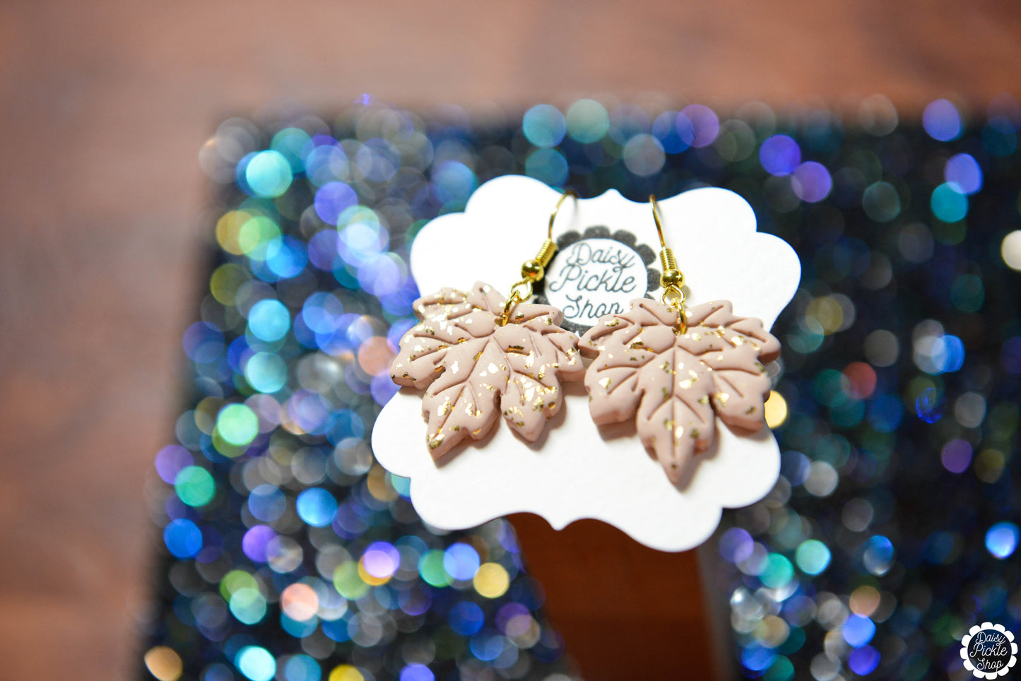 Antique White Golden Flake Leaf Earrings