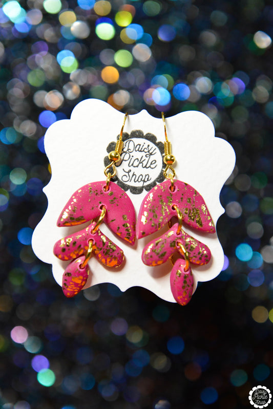 Fuchsia Golden Flake Earrings