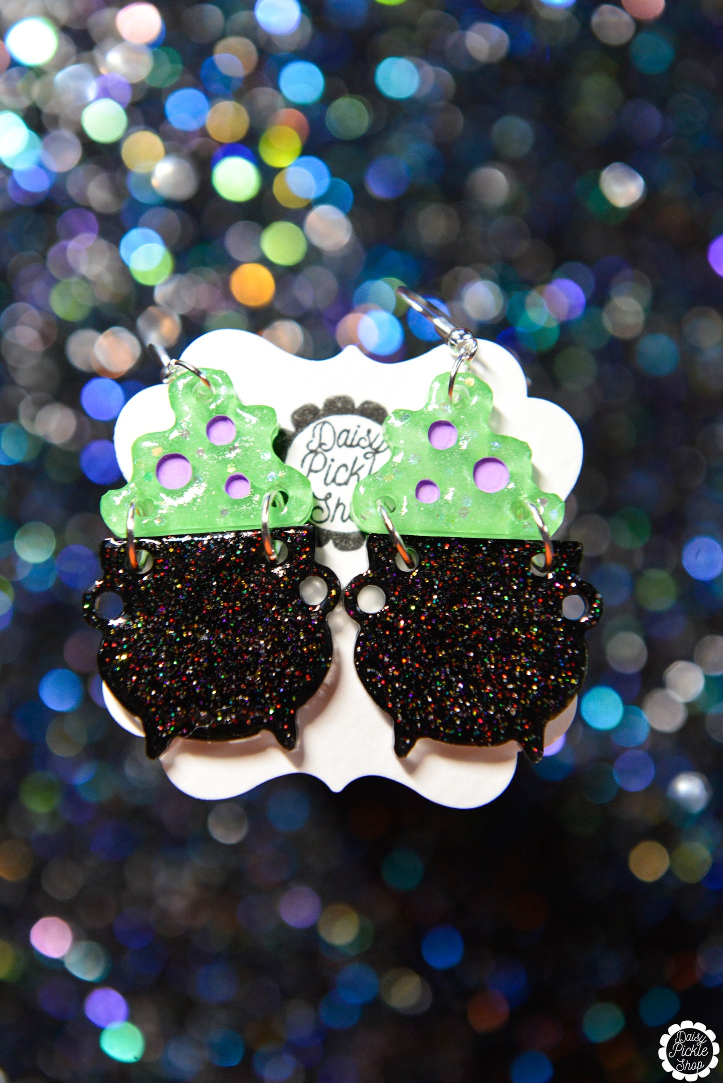 Green Potion Sparkle Cauldron Earrings