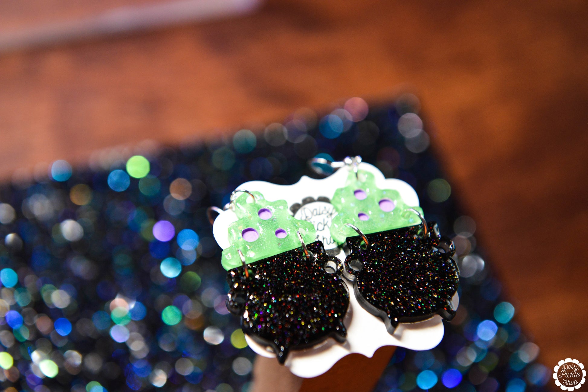 Green Potion Sparkle Cauldron Earrings