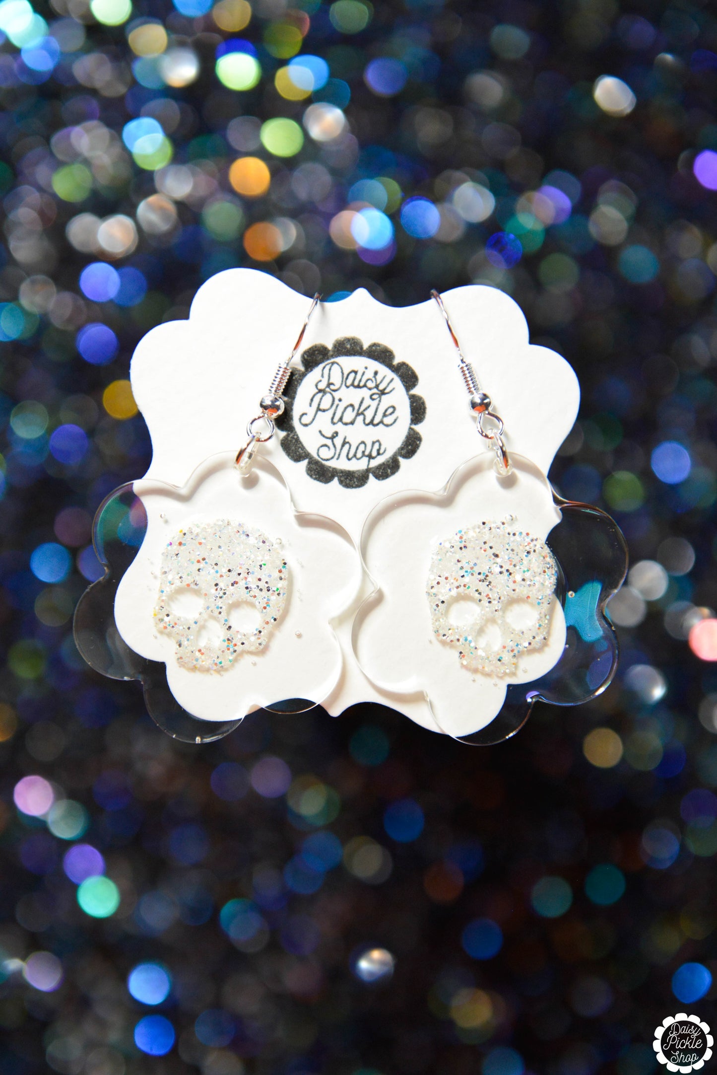 Flower Sparkle Skull Earrings