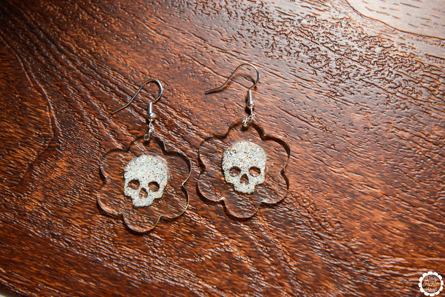 Flower Sparkle Skull Earrings