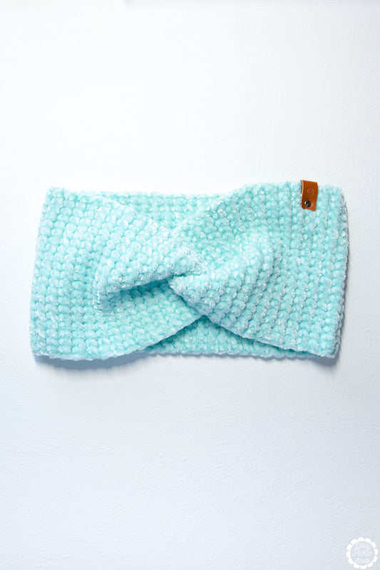 Light Blue Crushed Velvet Twist Ear Warmer