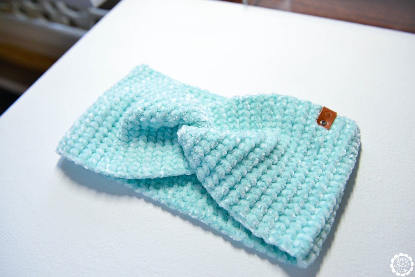 Light Blue Crushed Velvet Twist Ear Warmer