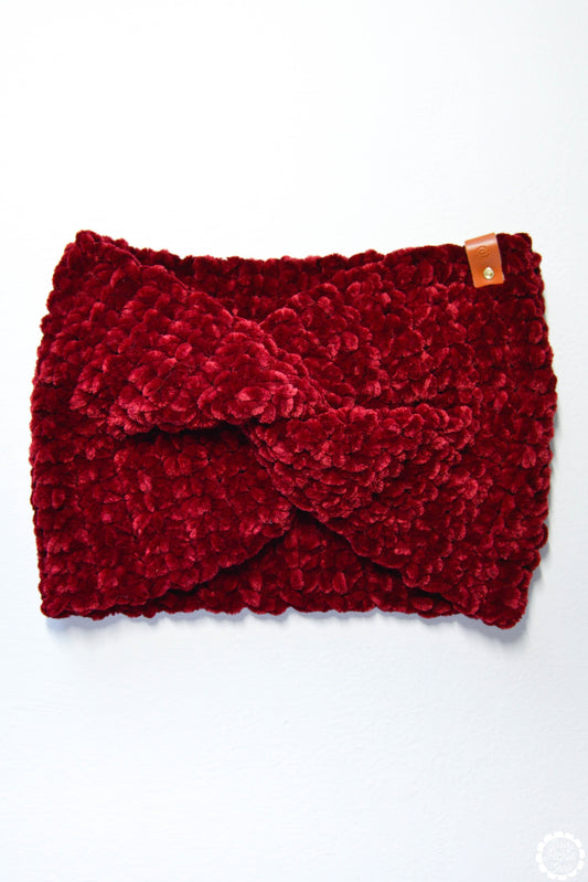 Ruby Red Crushed Velvet Twist Ear Warmer