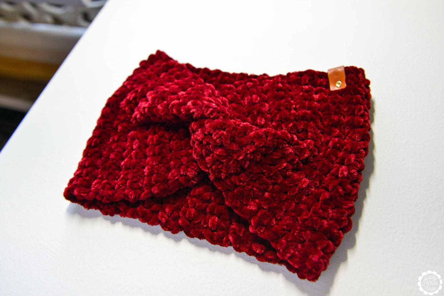 Ruby Red Crushed Velvet Twist Ear Warmer