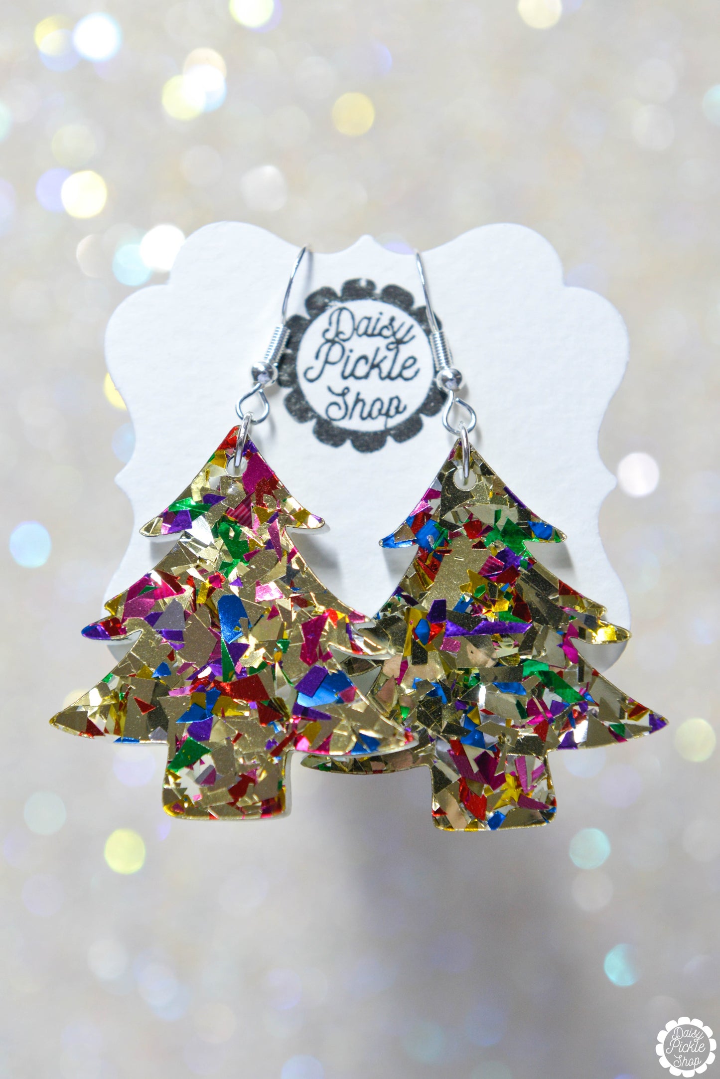 Gold Multi Festive Christmas Tree Earrings