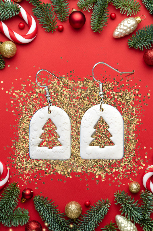 White Christmas Tree Cut Out Earrings