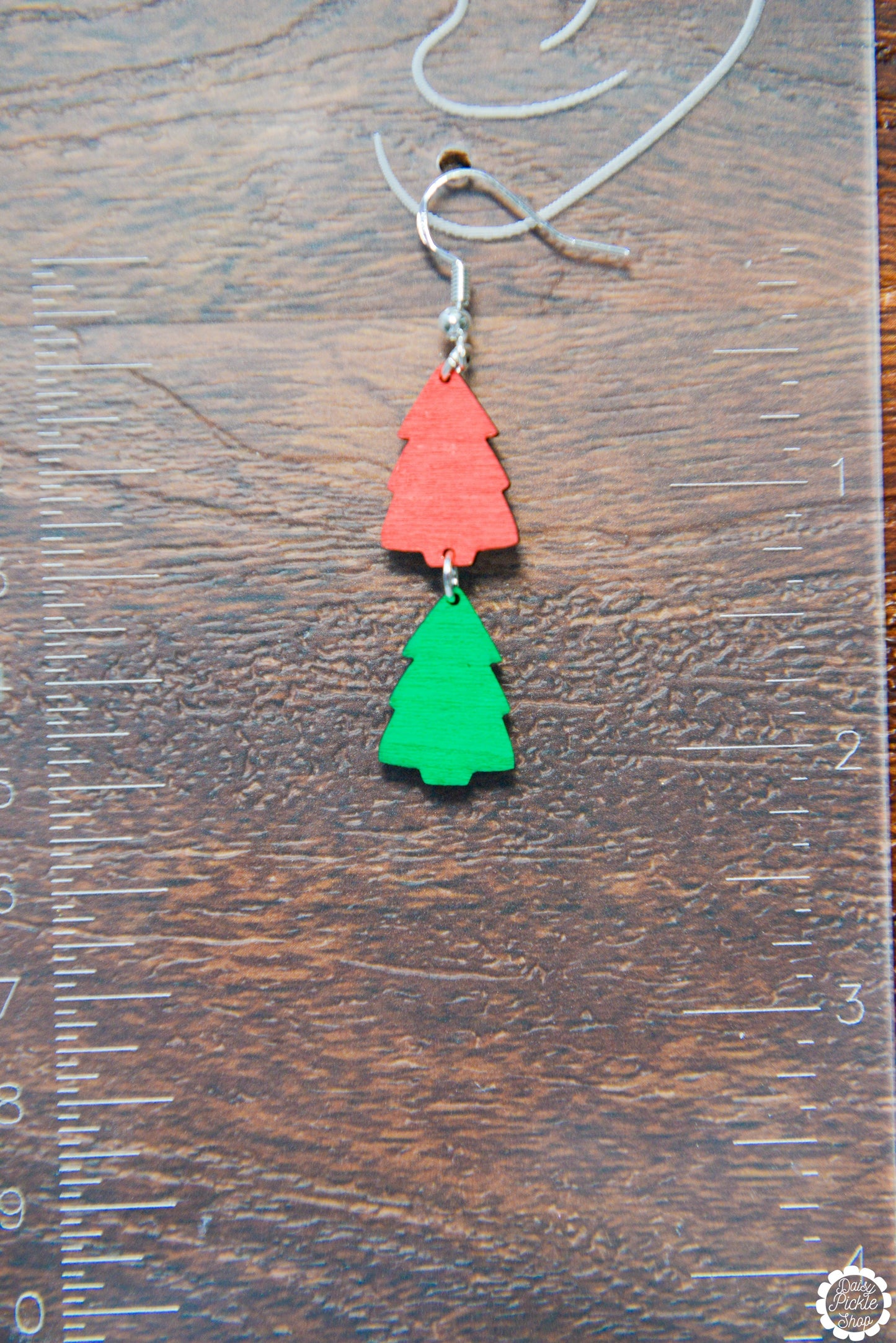 Red and Green Festive Christmas Tree Stack Earrings