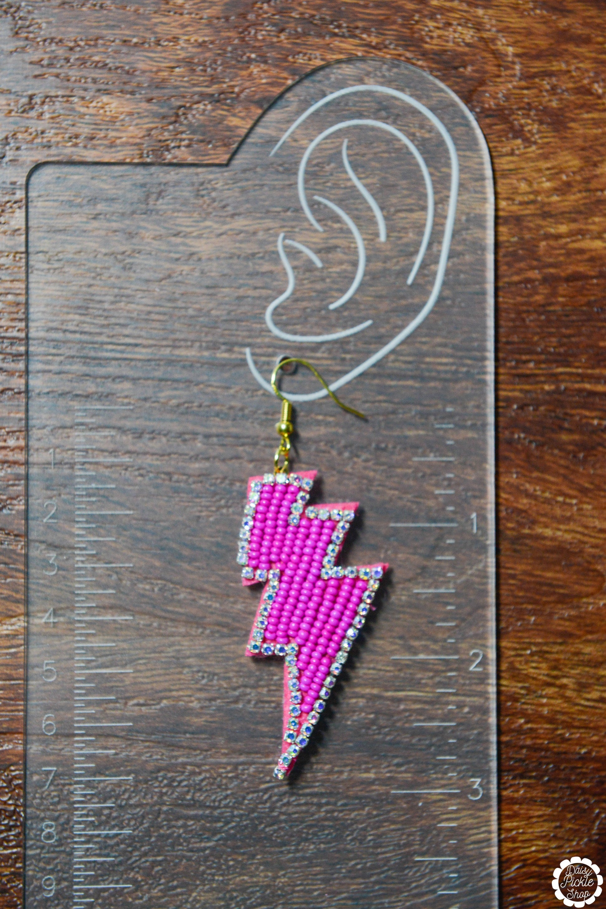 Pink Beaded Lightning Bolt Earrings