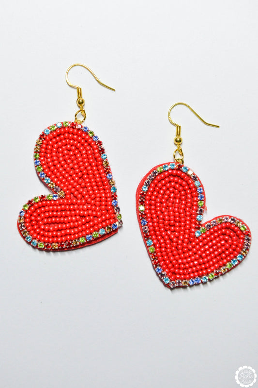 Red Heart Beaded Earrings