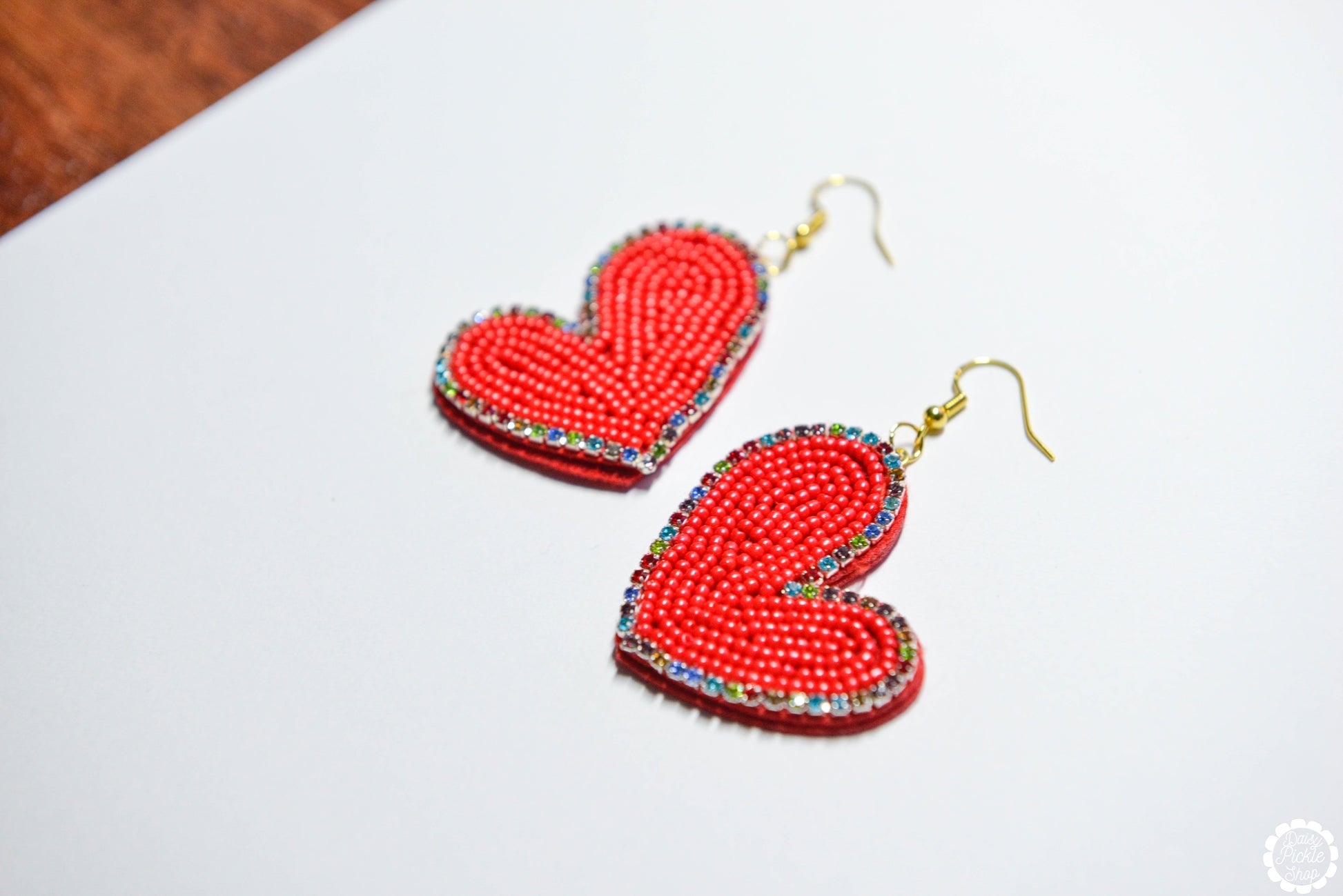 Red Heart Beaded Earrings