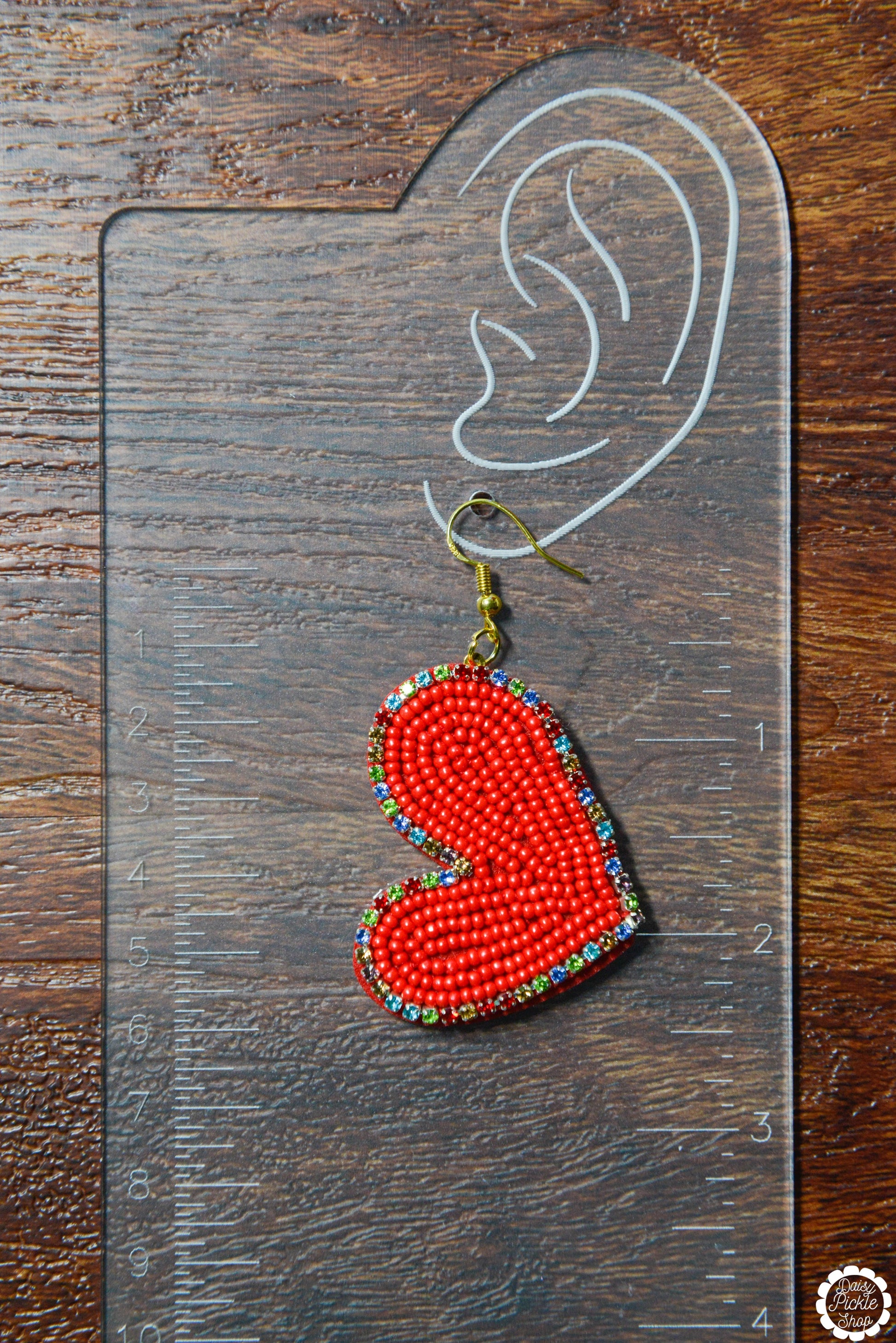 Red Heart Beaded Earring