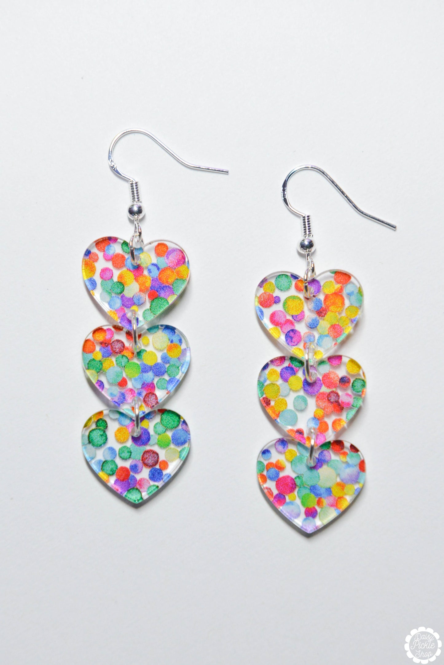 Rainbow Dot Heart Stack Earrings