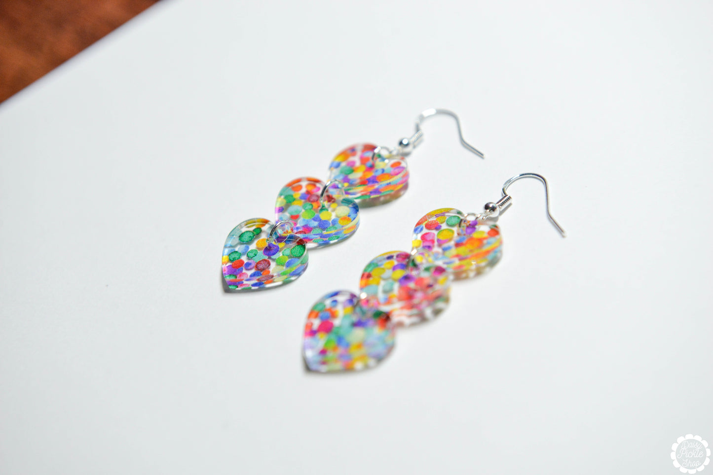 Rainbow Dot Heart Stack Earrings