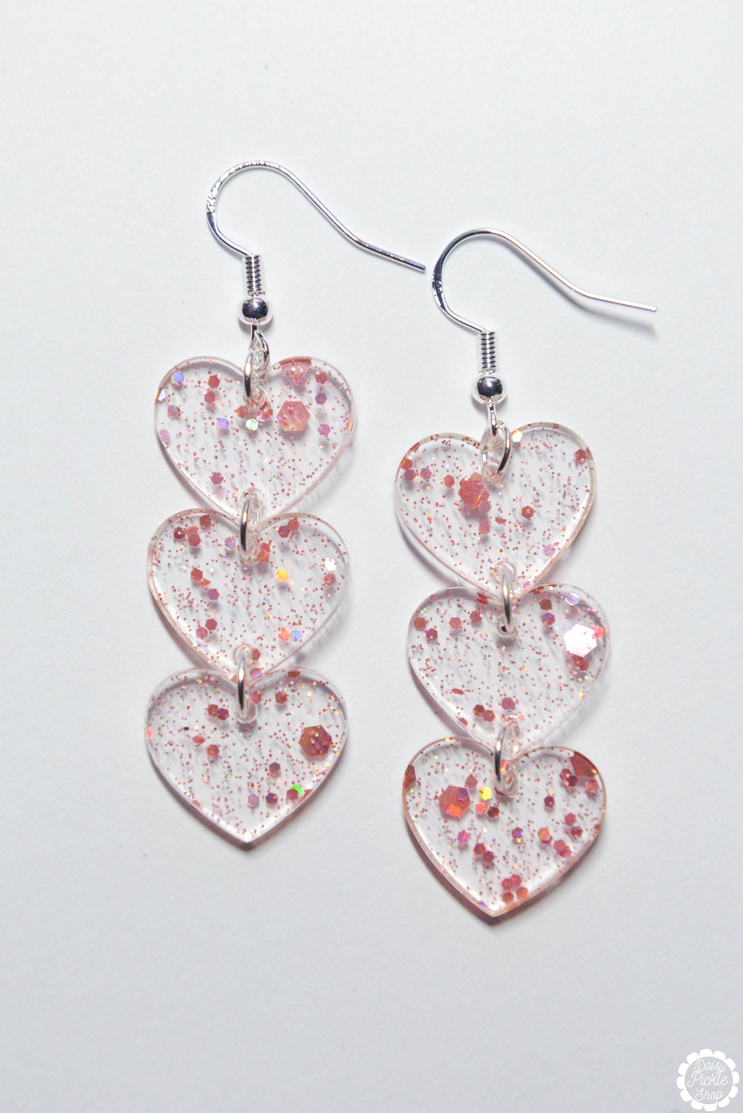 Pink Sparkle Heart Earrings