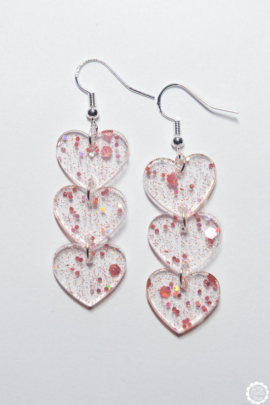 Pink Sparkle Heart Earrings