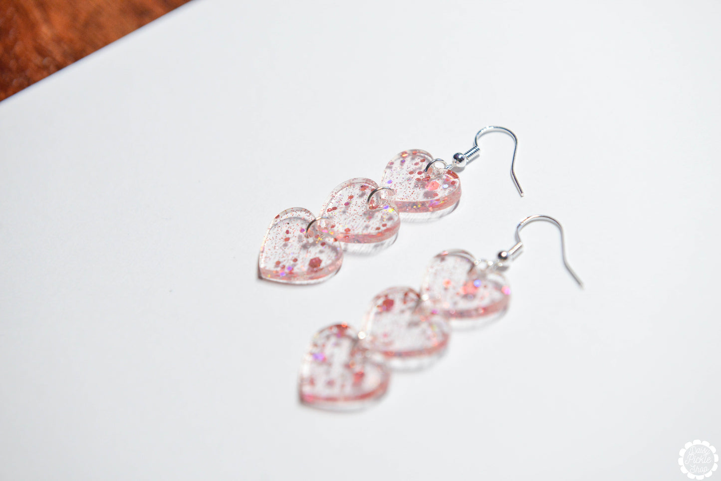 Pink Sparkle Heart Earrings