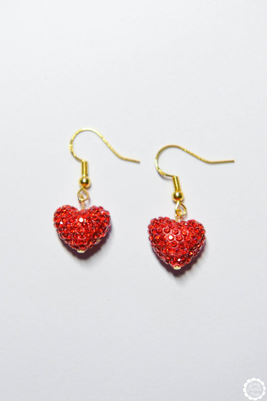 Sparkly Red Heart Earrings