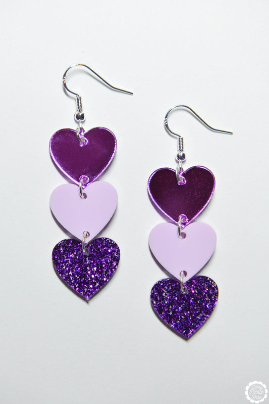 Purple Heart Stack Earrings