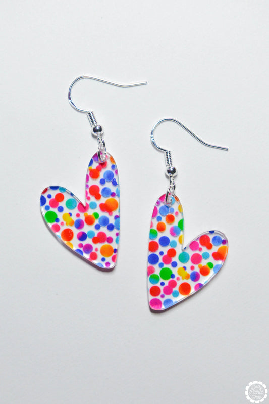 Rainbow Dot Heart Earrings