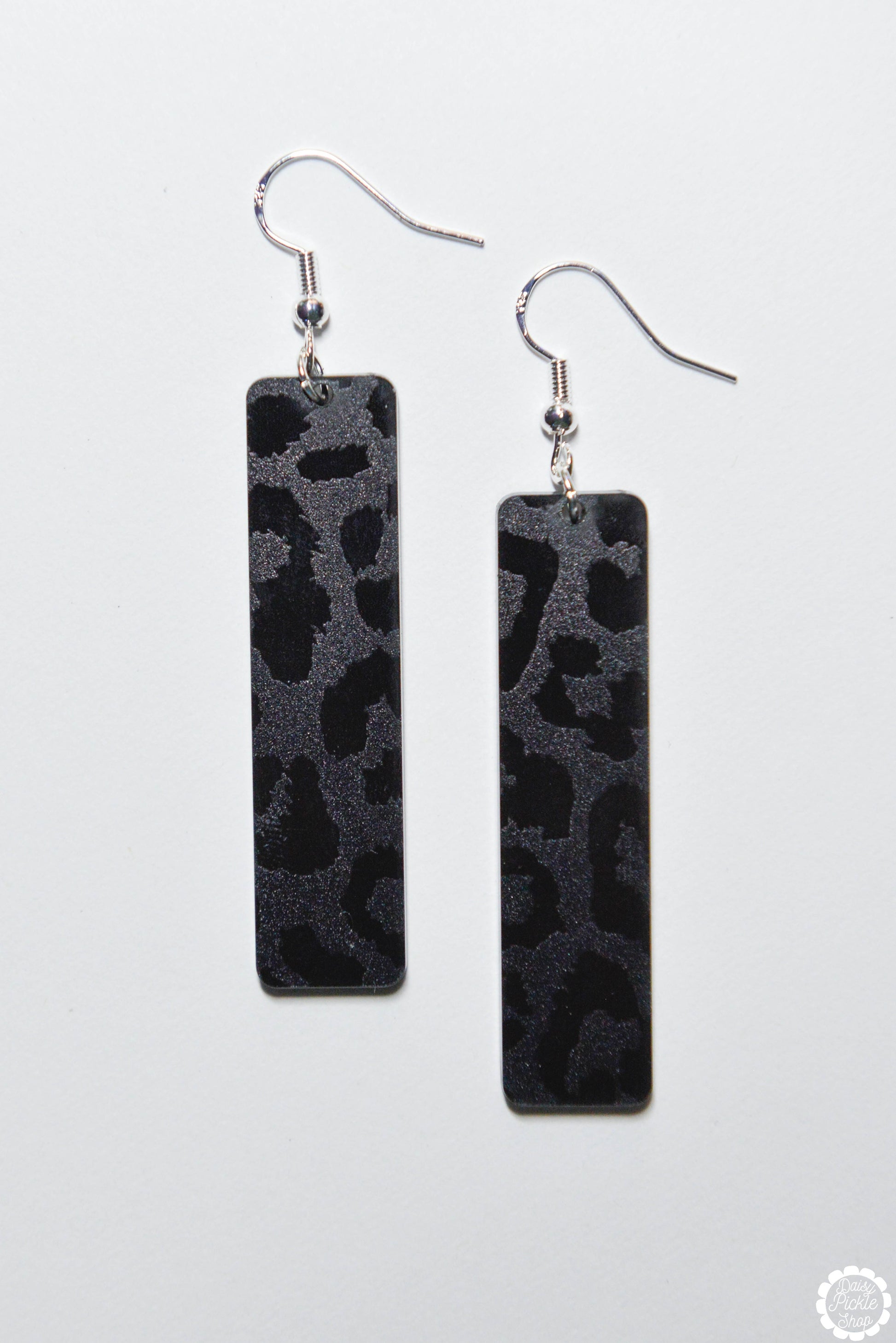 Black Leopard Bar Earrings