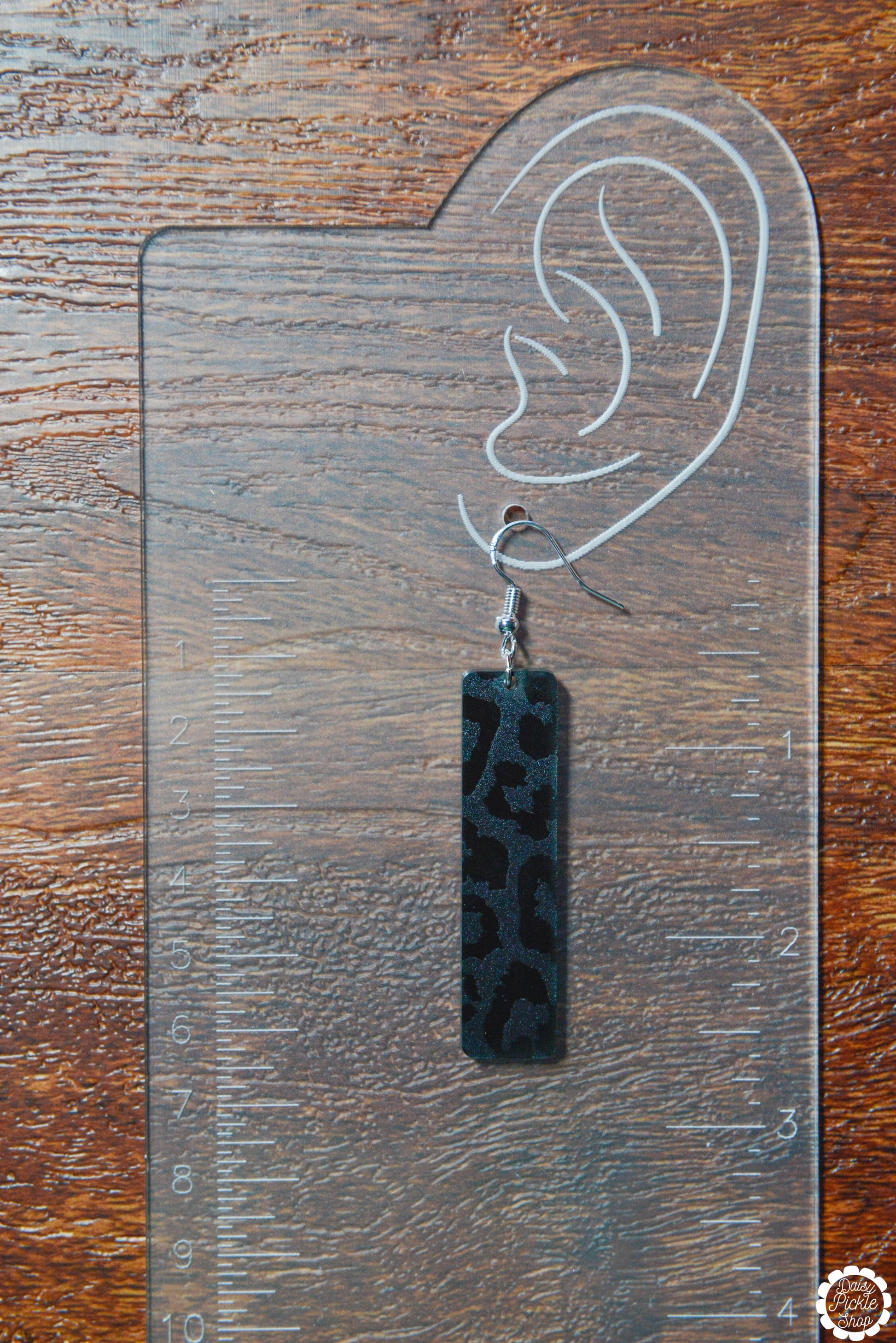 Black Leopard Bar Earrings