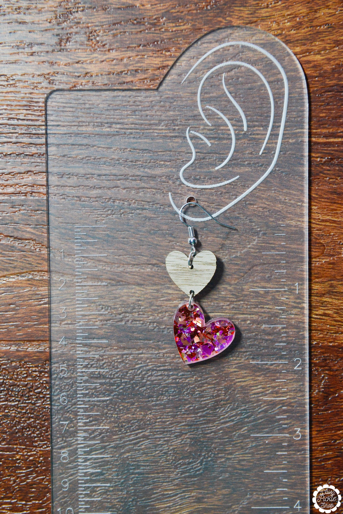 Pink Sparkle Heart Dangle Earrings