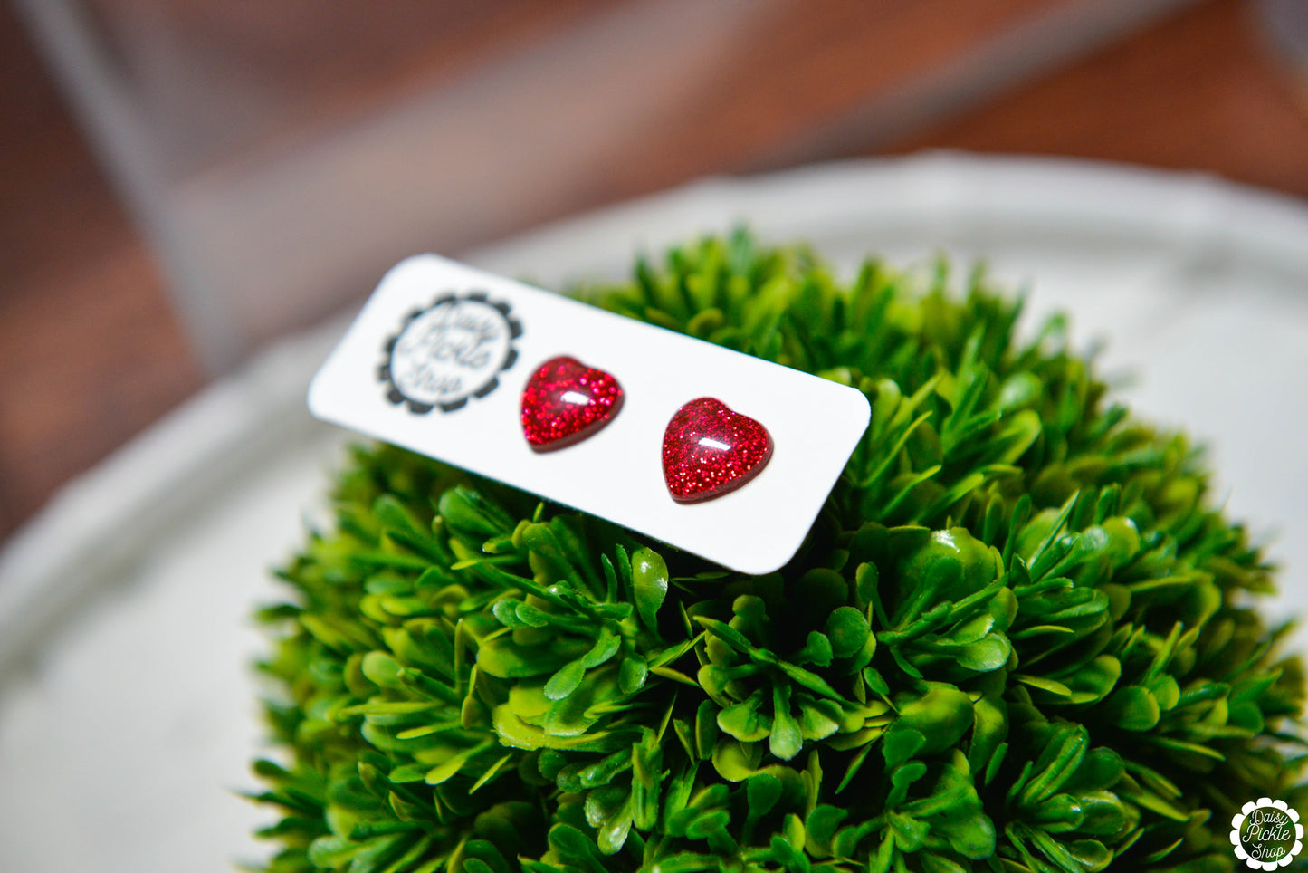 Sparkly Red Heart Stud Earrings