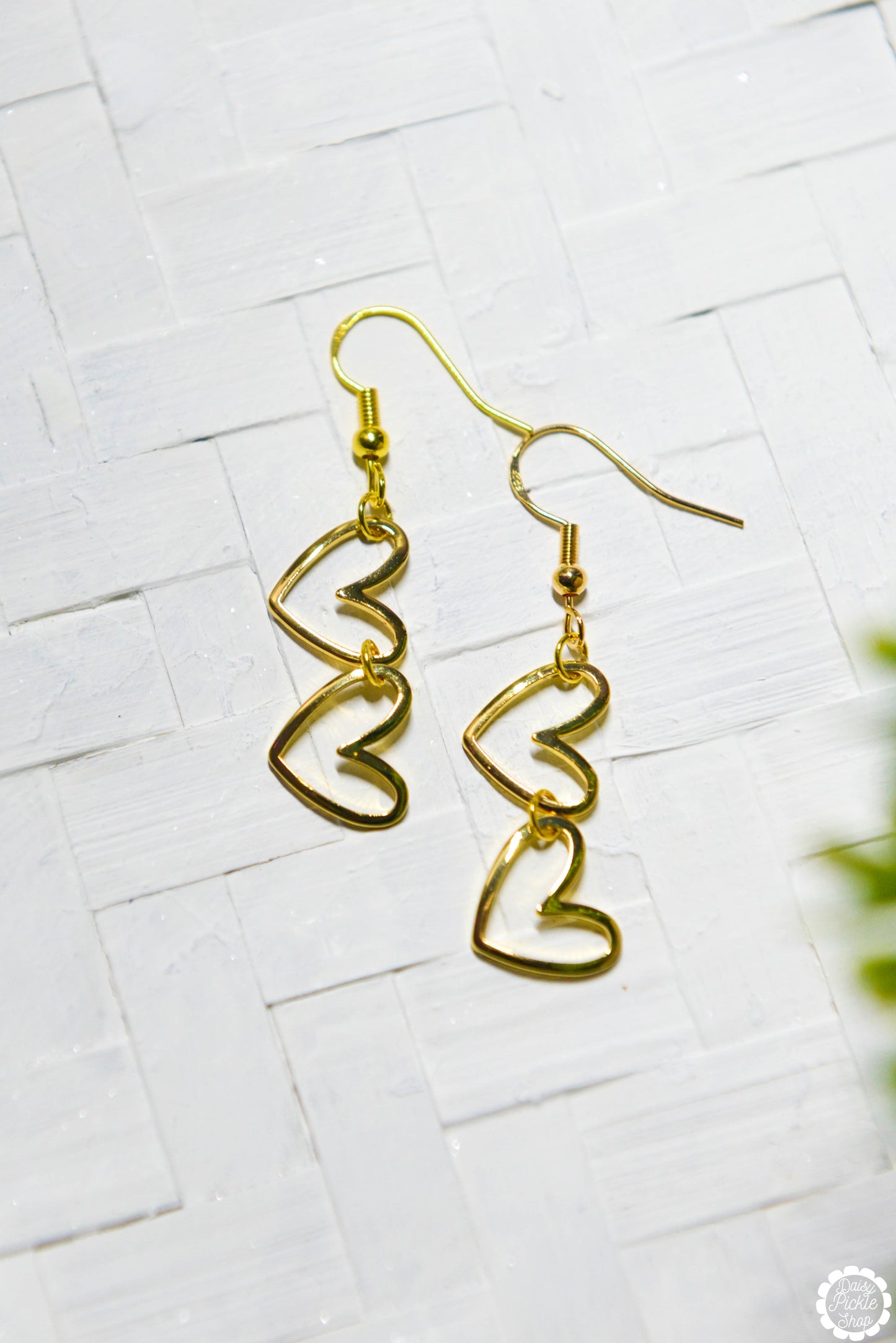 Golden Heart Frame Stack Earrings