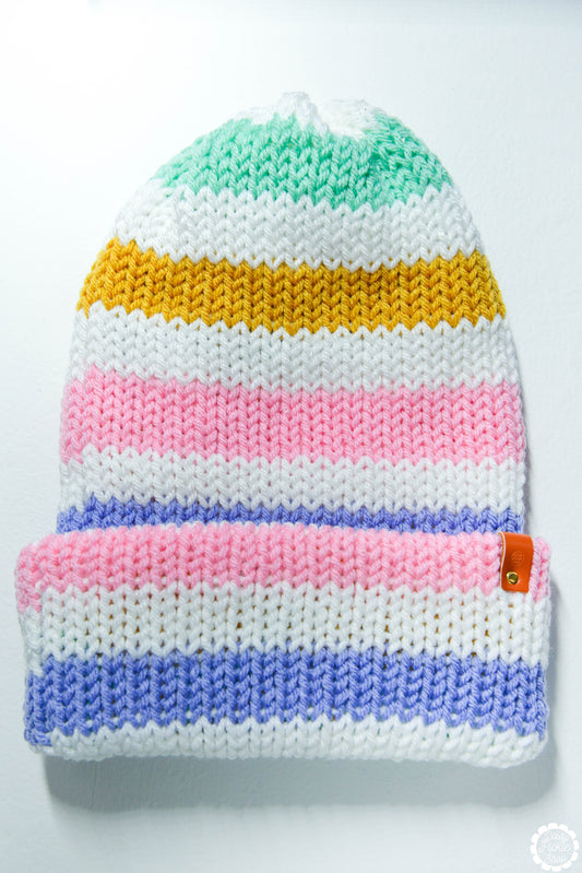 Pastel Striped Knit Beanie