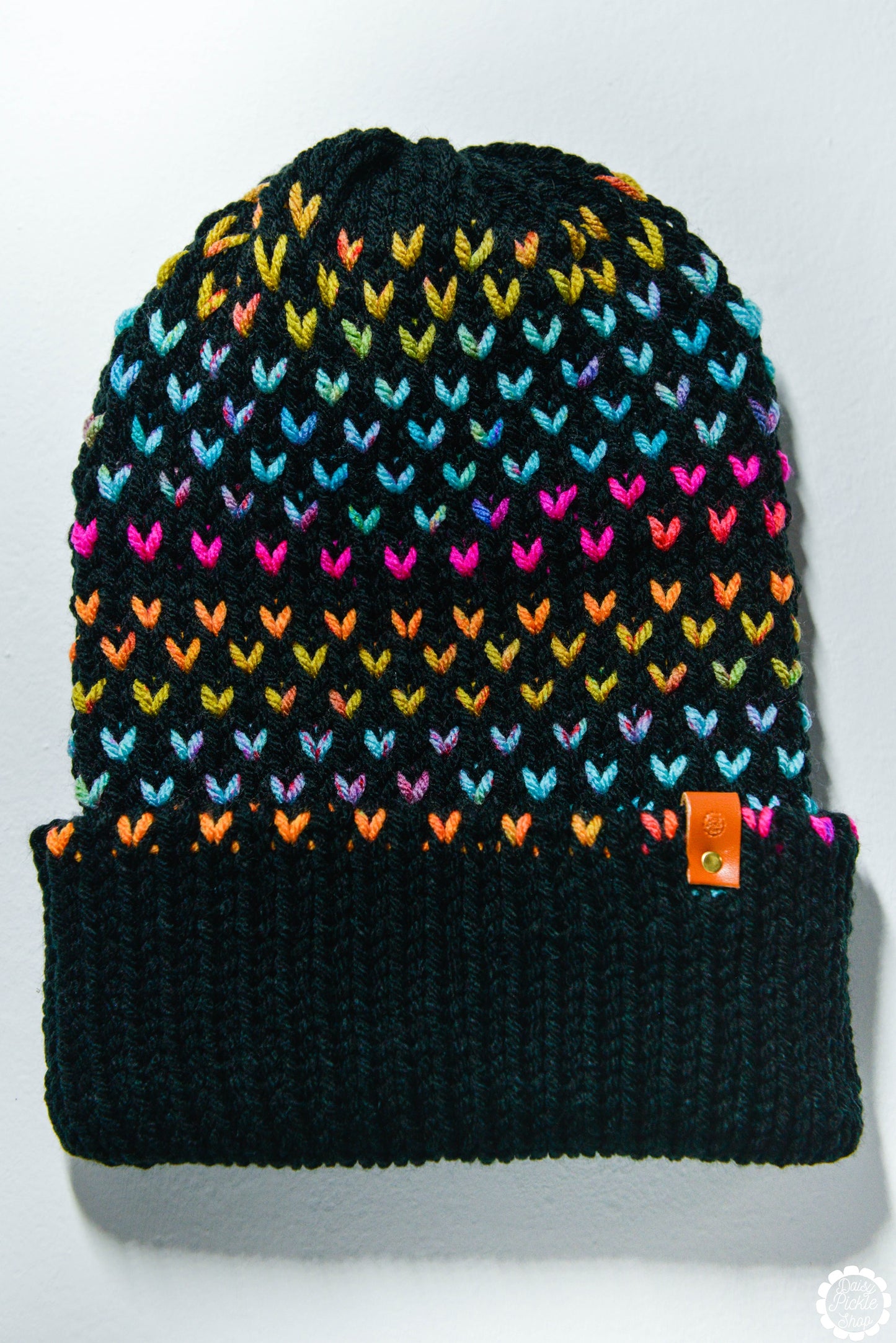 Black Neon Heart Knit Beanie