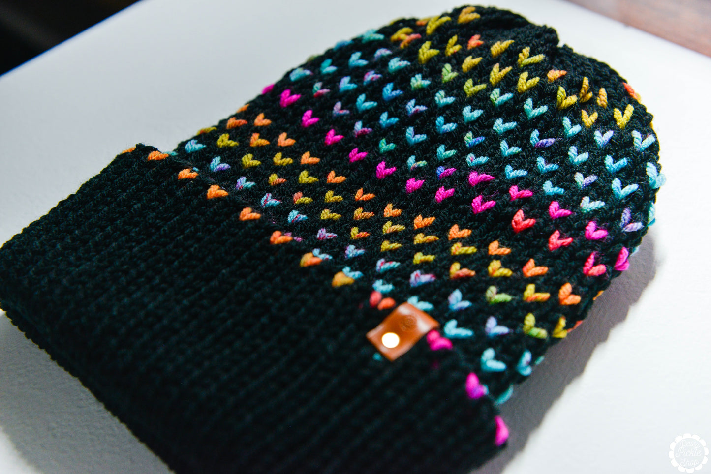 Black Neon Heart Knit Beanie