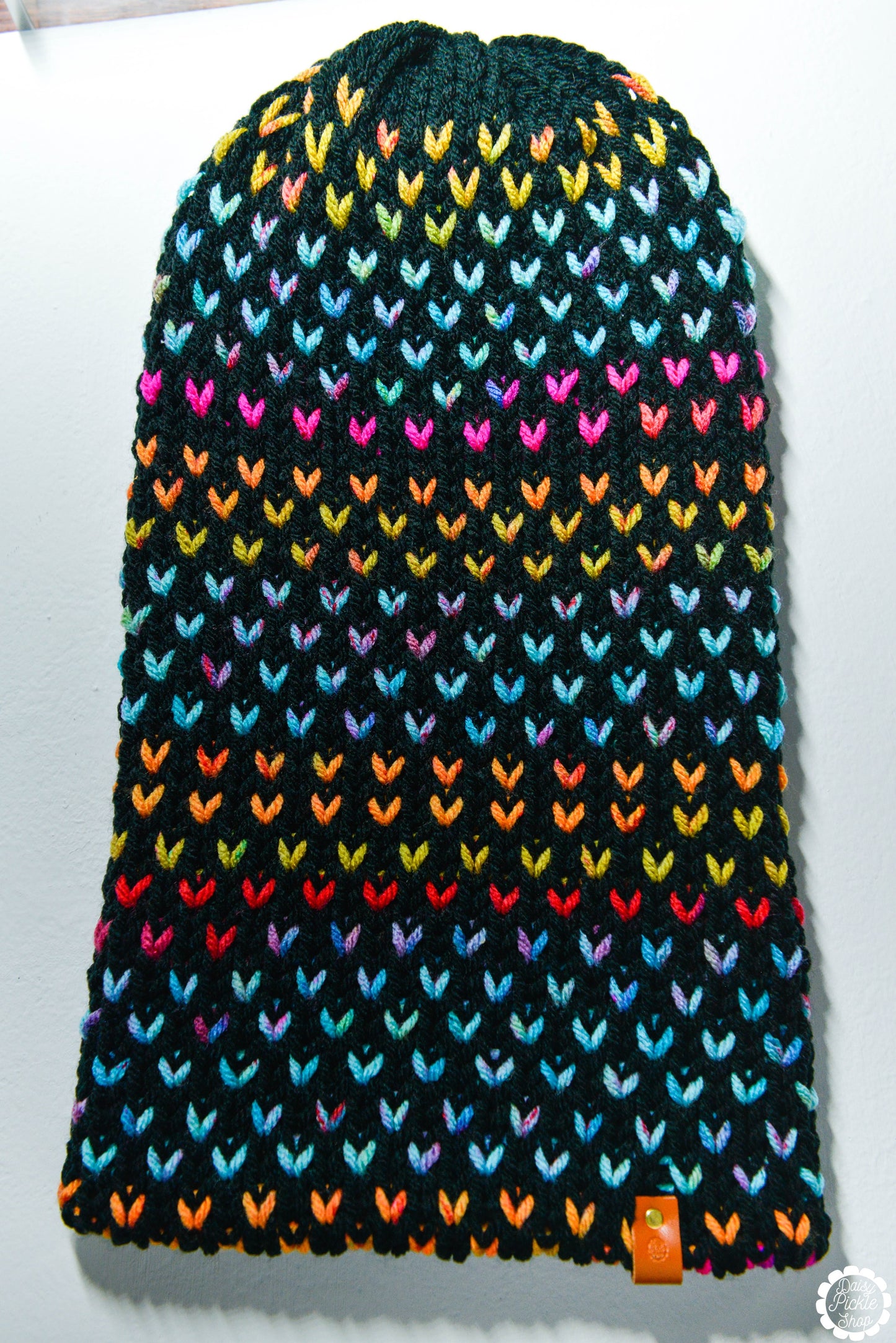 Black Neon Heart Knit Beanie