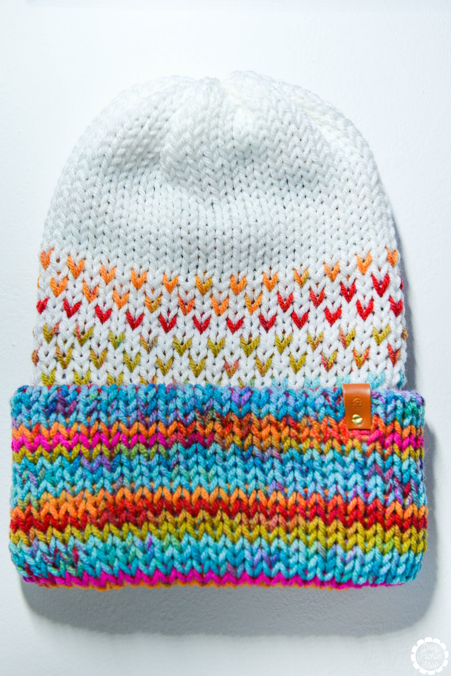 Reversible White Neon Heart Knit Beanie  Media 1 of 6