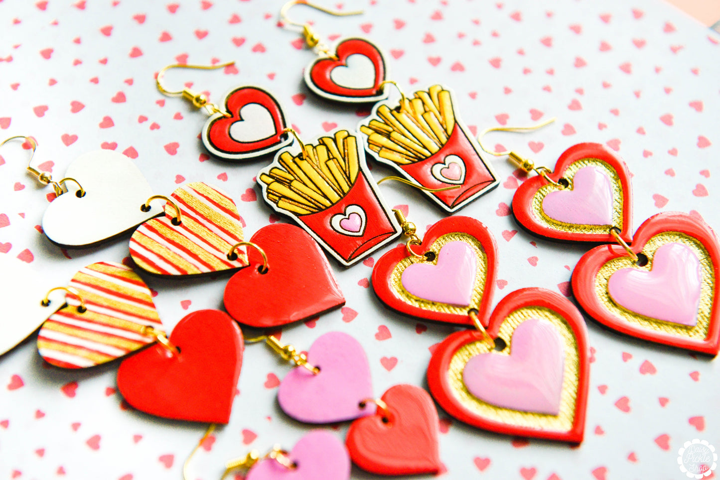 Red and Pink Heart Stack Earrings