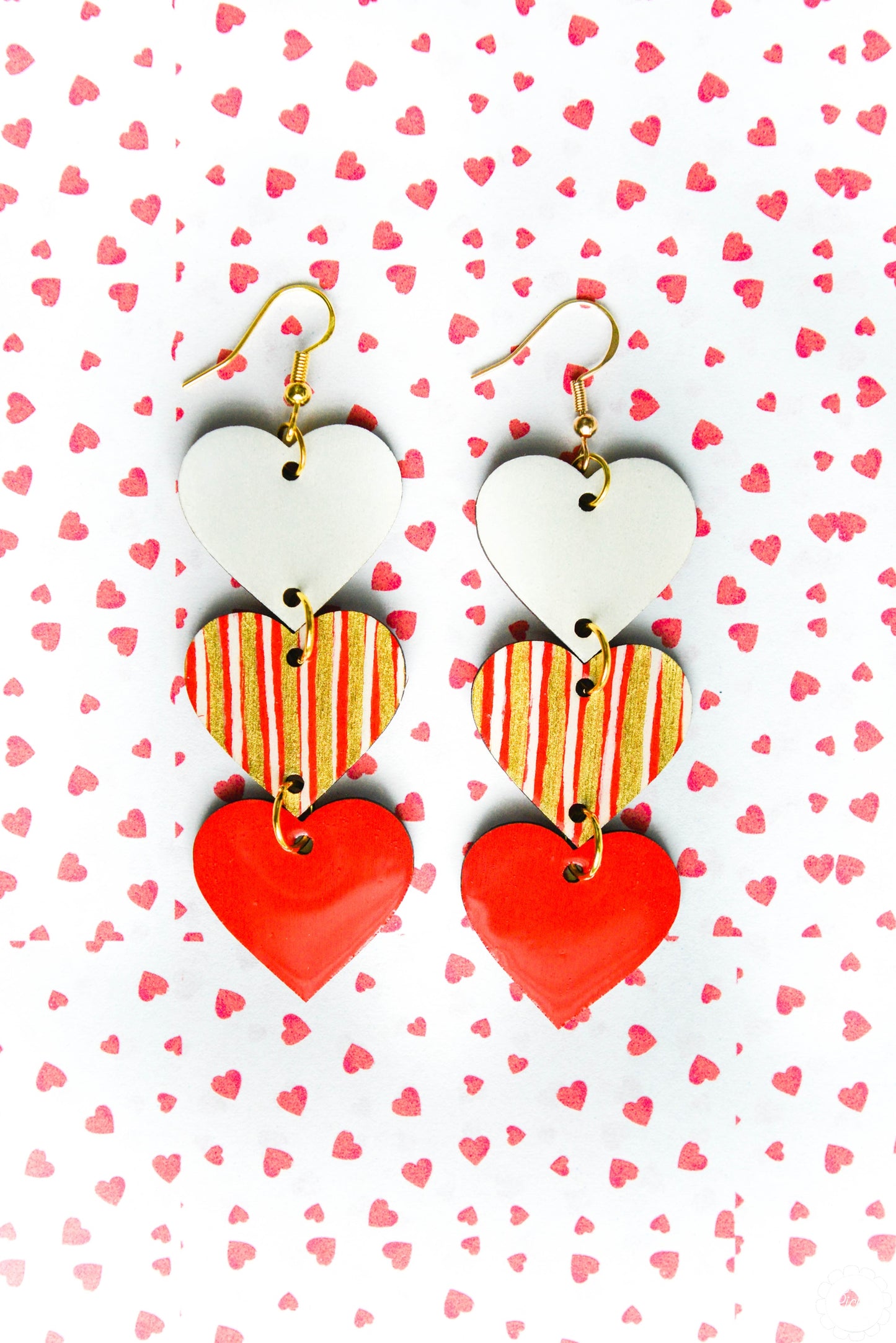 Striped Heart Trio Stack Earrings