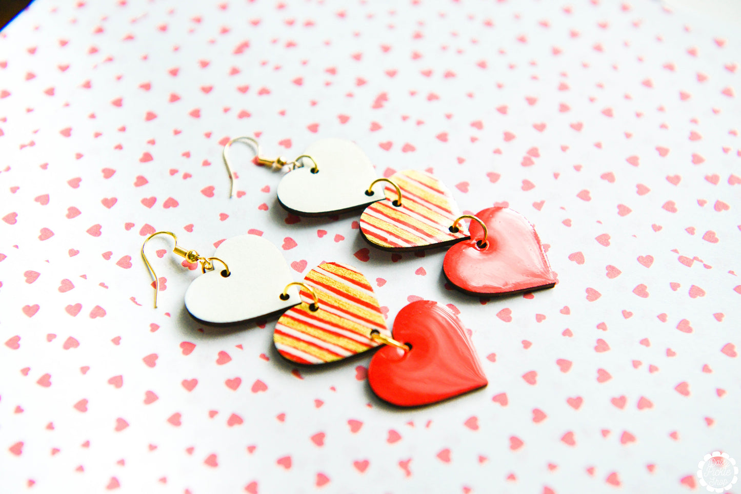 Striped Heart Trio Stack Earrings