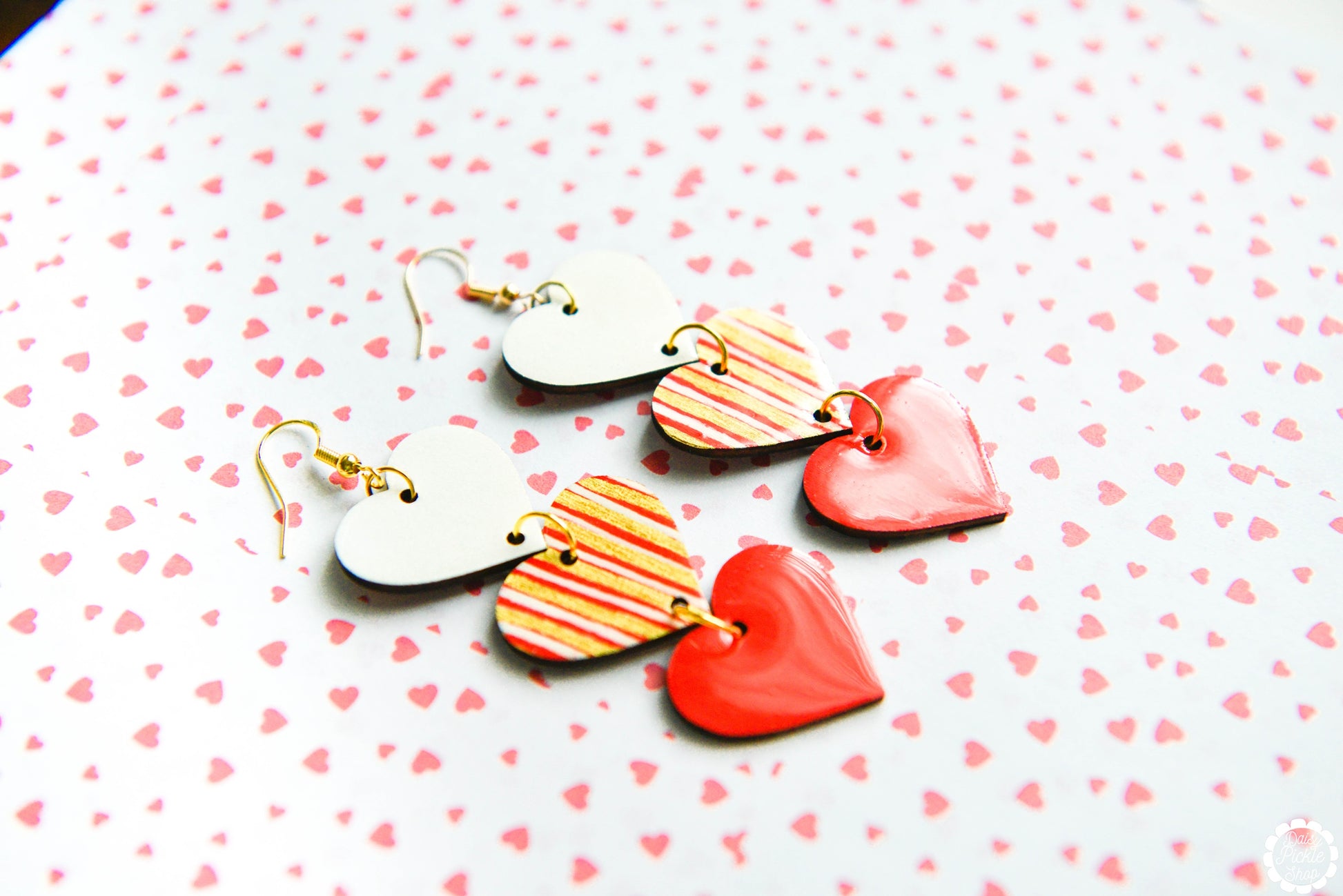 Striped Heart Trio Stack Earrings