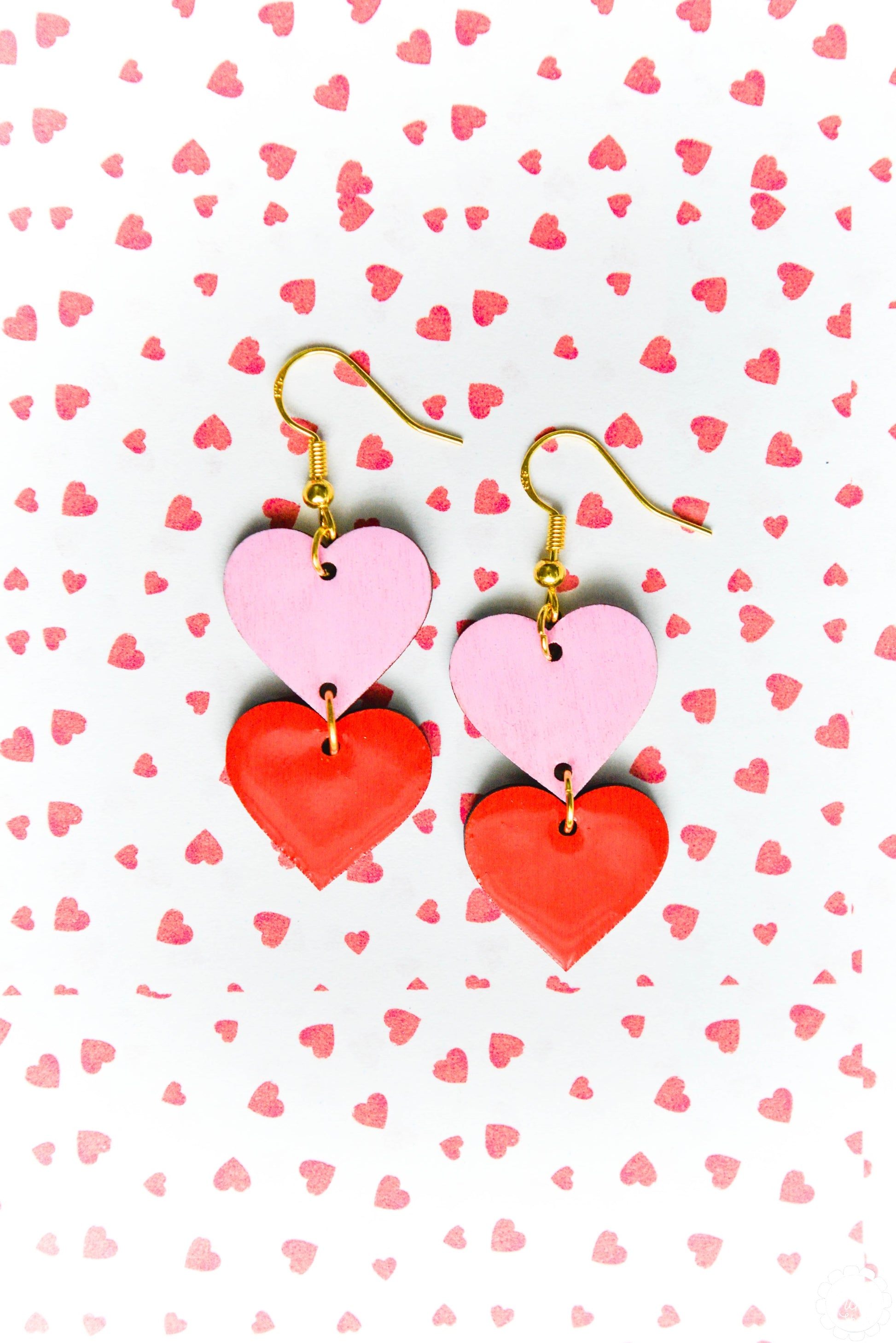 Red and Pink Heart Stack Earrings