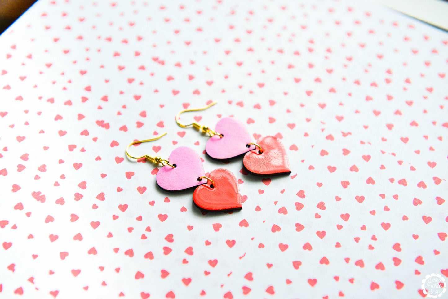 Red and Pink Heart Stack Earrings