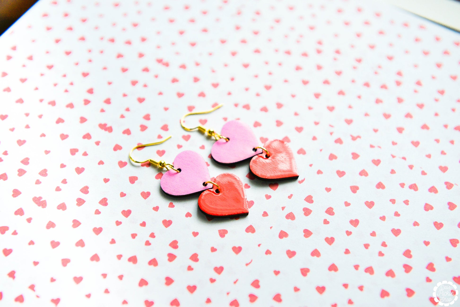 Red and Pink Heart Stack Earrings