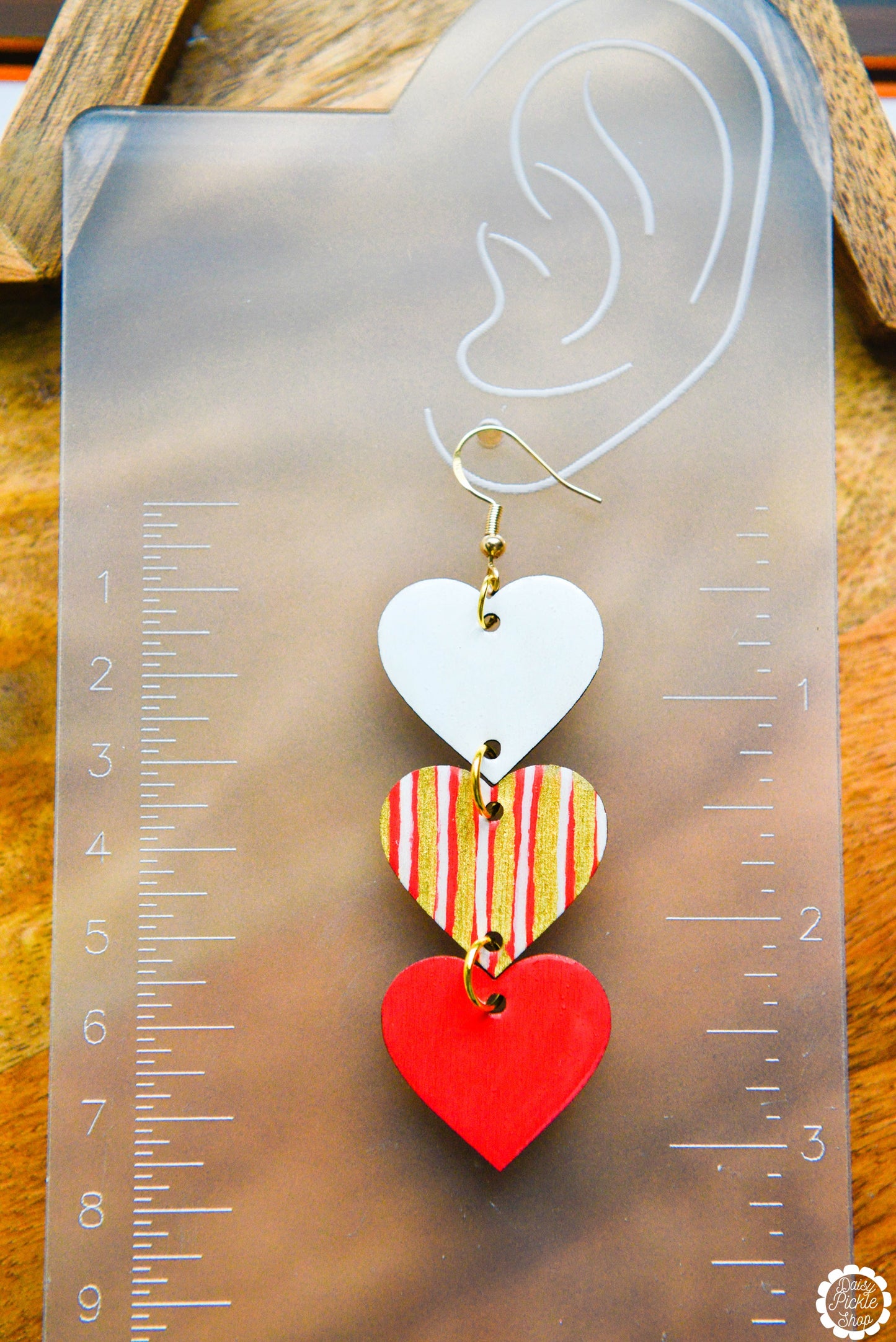 Striped Heart Trio Stack Earrings