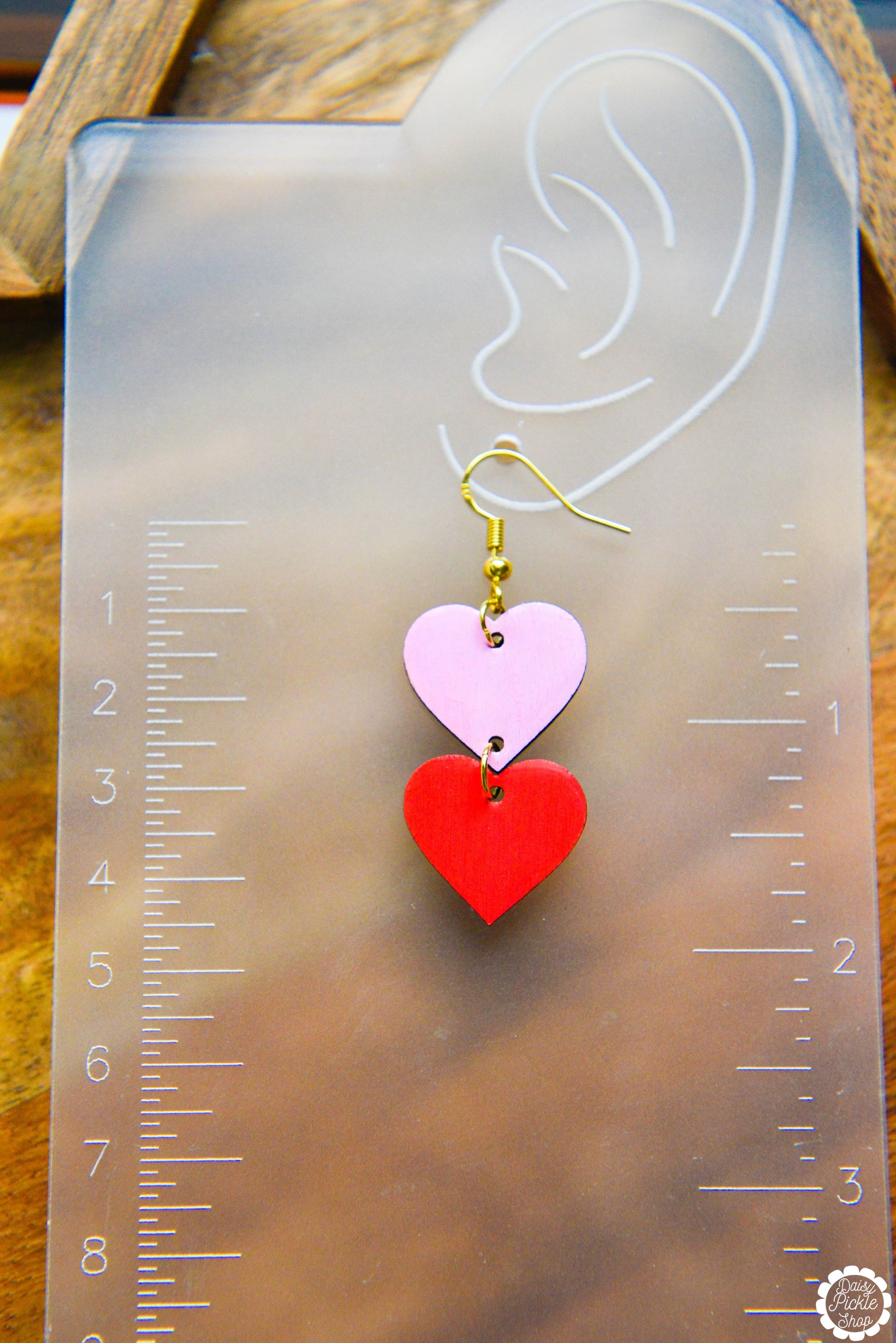 Red and Pink Heart Stack Earrings