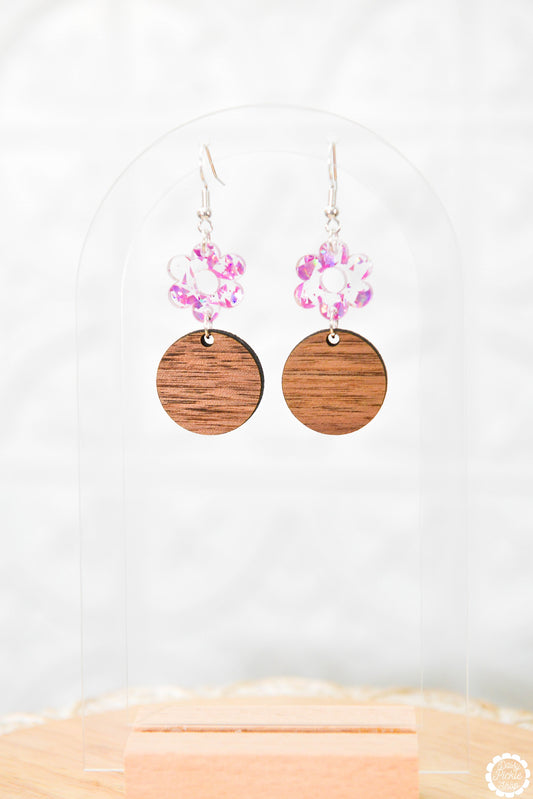 Sparkle Pink Flower Earrings